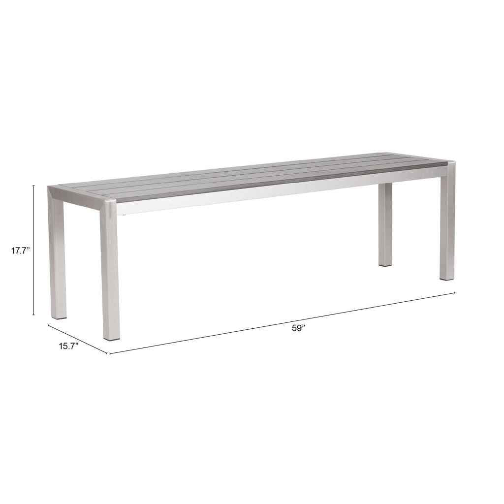 60" Silver and Aluminum Bench