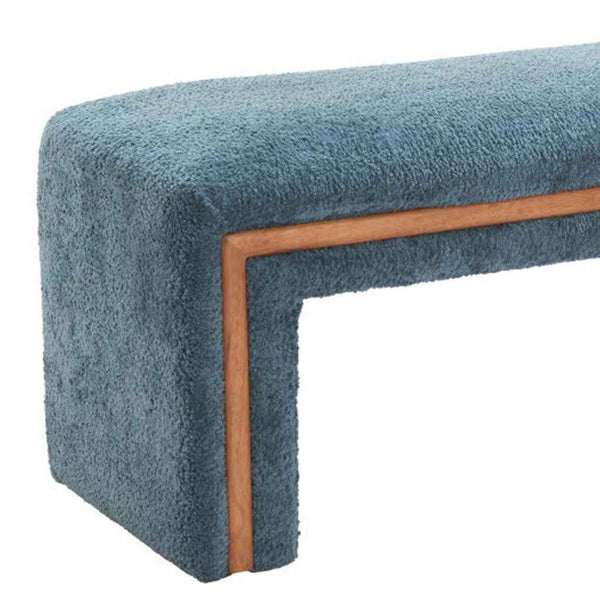 56" Blue and Brown Fabric and Solid Wood Upholstered Bench Default Title