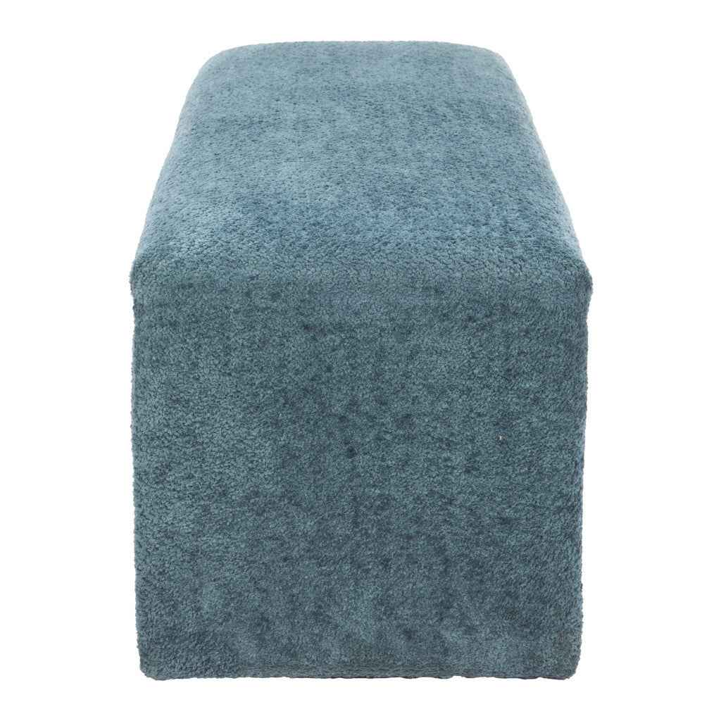 56" Blue and Brown Fabric and Solid Wood Upholstered Bench