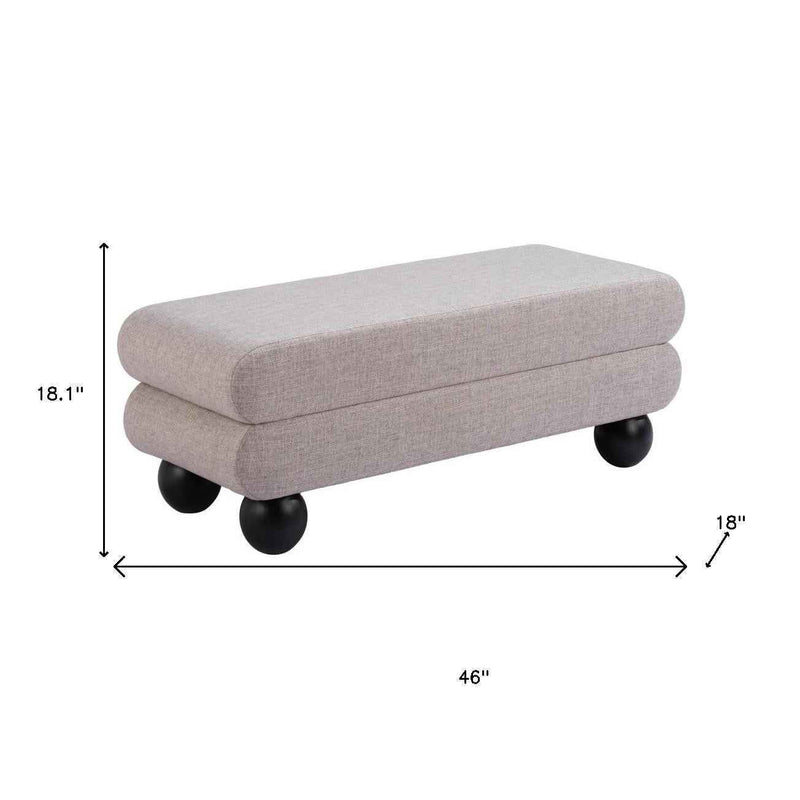 46" Gray and Black Fabric and Solid Wood Upholstered Bench