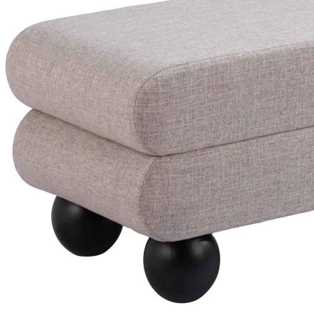 46" Gray and Black Fabric and Solid Wood Upholstered Bench