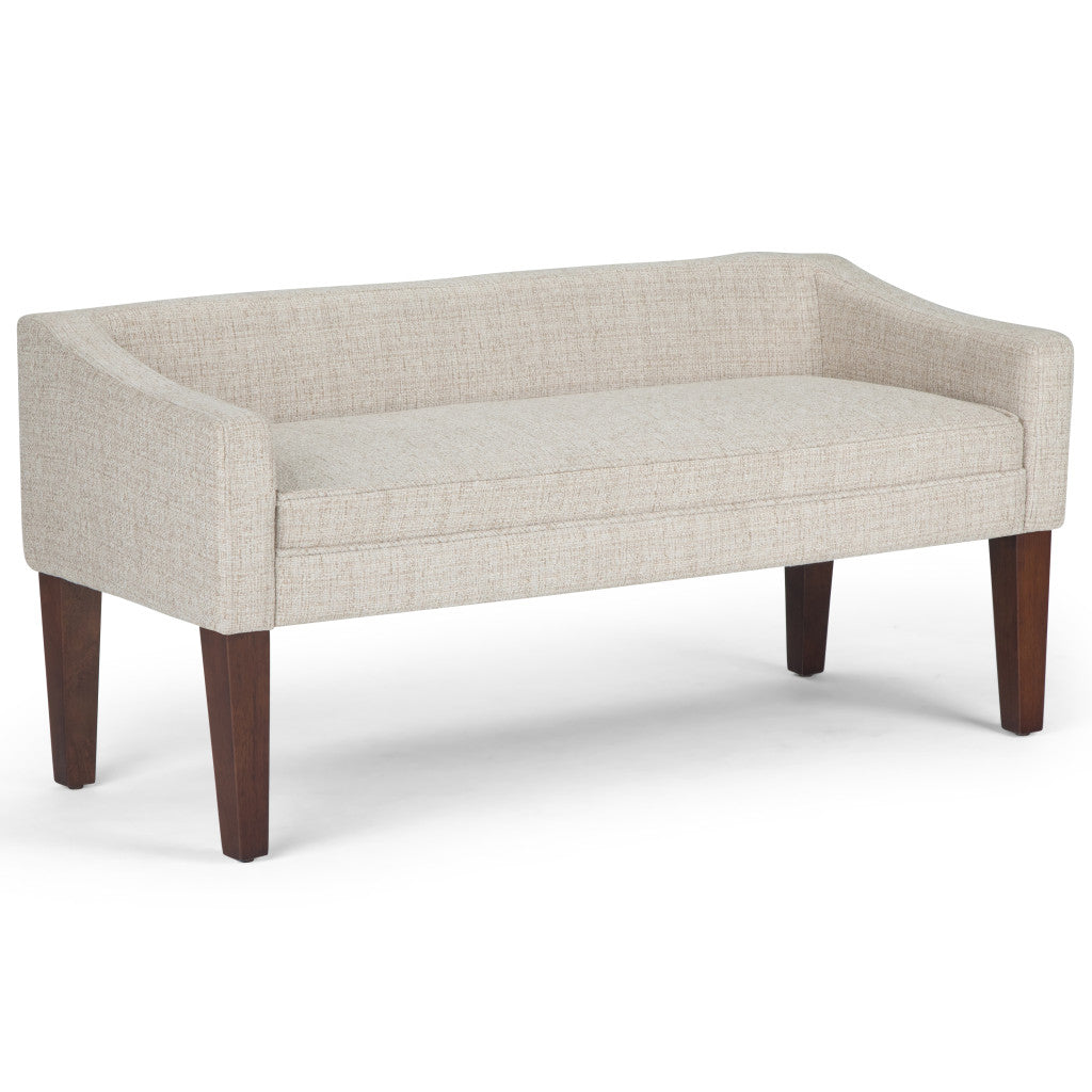 50" Beige and Brown Fabric and Wood Upholstered Bench - Living Room