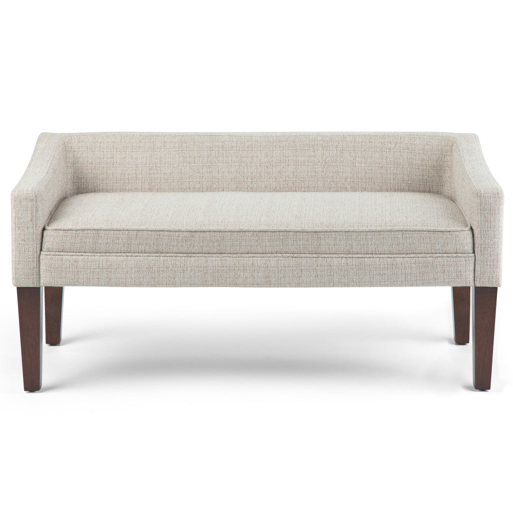 50" Beige and Brown Fabric and Wood Upholstered Bench - Living Room