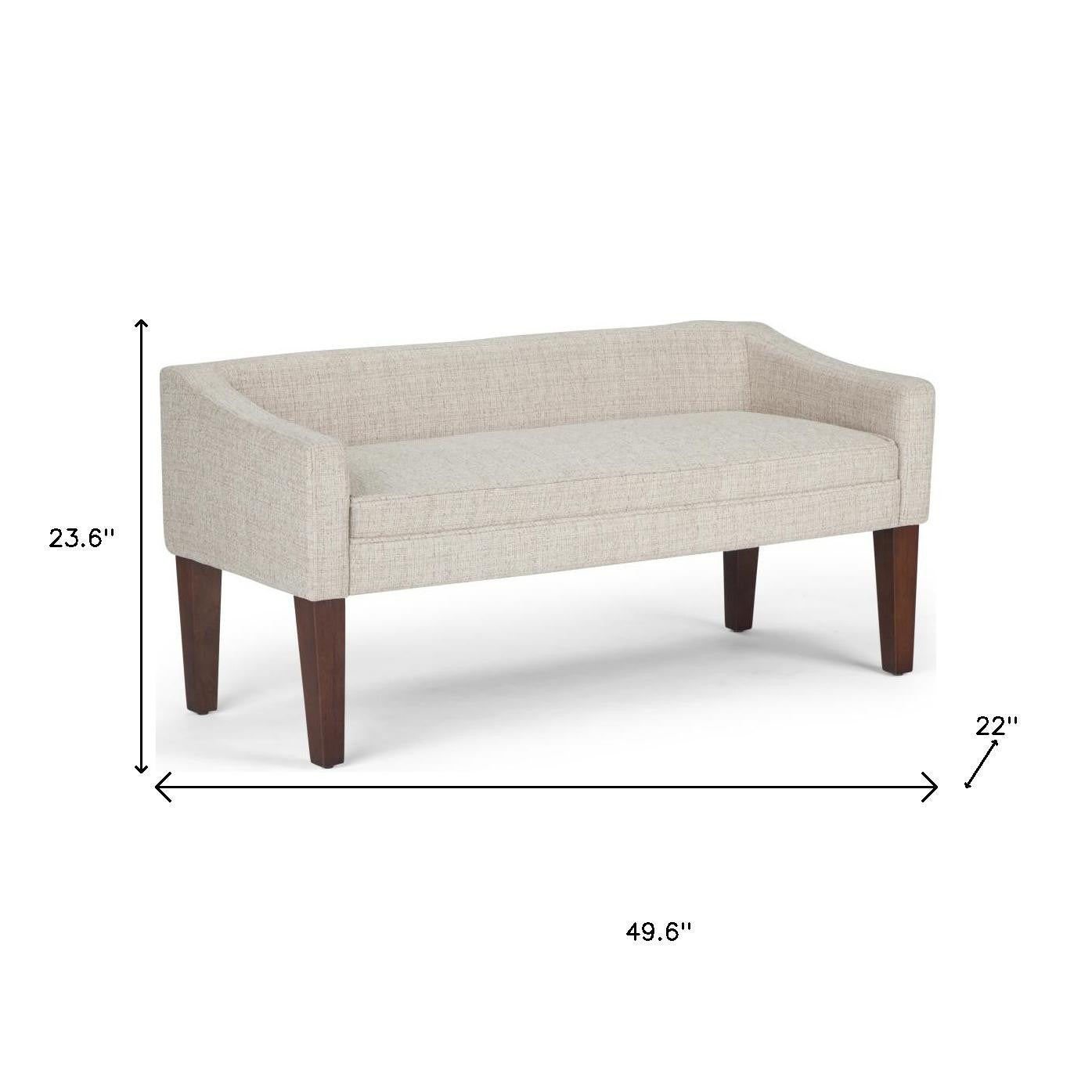 50" Beige and Brown Fabric and Wood Upholstered Bench - Living Room