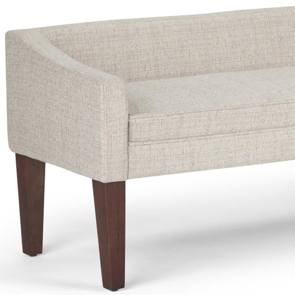 50" Beige and Brown Fabric and Wood Upholstered Bench - Living Room