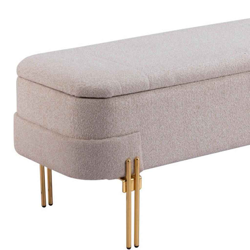 47" Beige and Gold Fabric Upholstered Bench