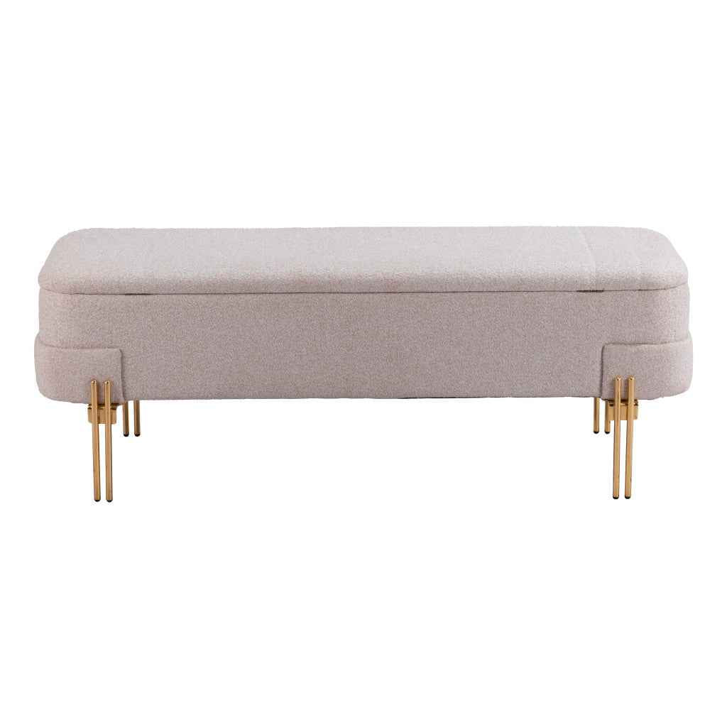 47" Beige and Gold Fabric Upholstered Bench