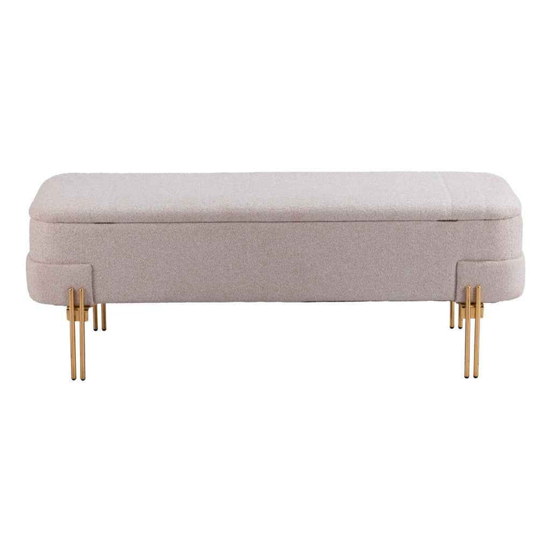 47" Beige and Gold Fabric Upholstered Bench