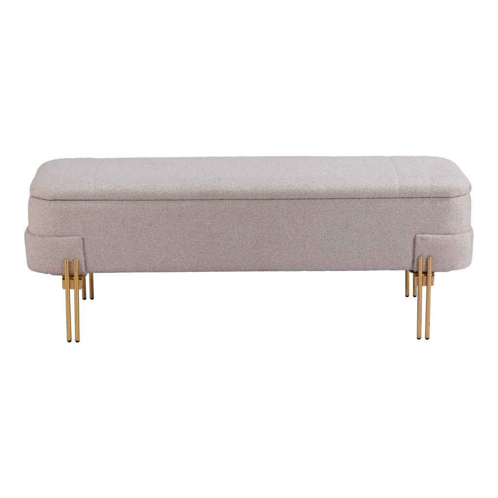 47" Beige and Gold Fabric Upholstered Bench