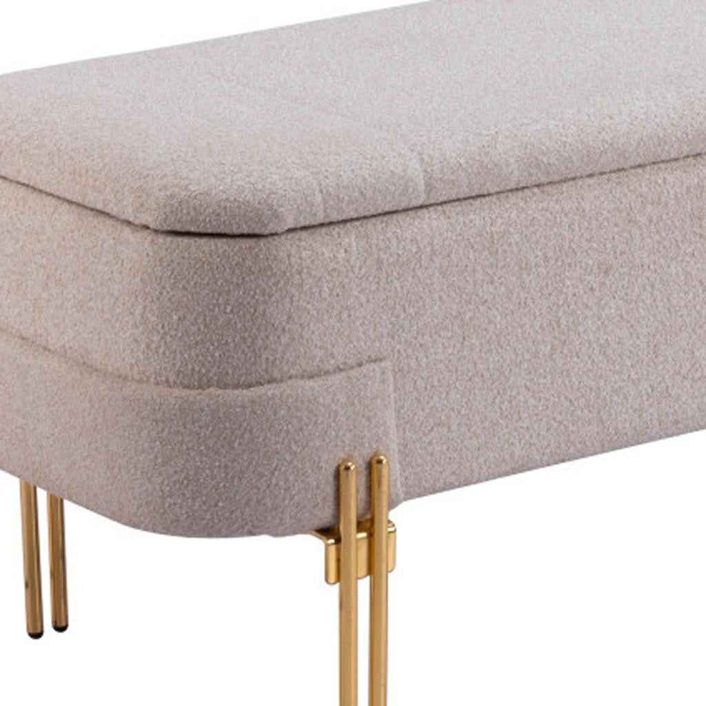47" Beige and Gold Fabric Upholstered Bench