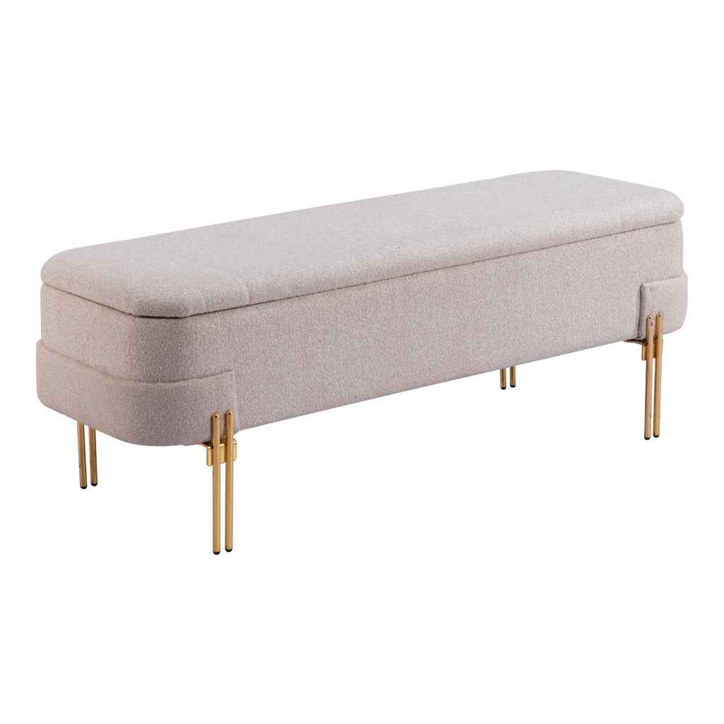47" Beige and Gold Fabric Upholstered Bench