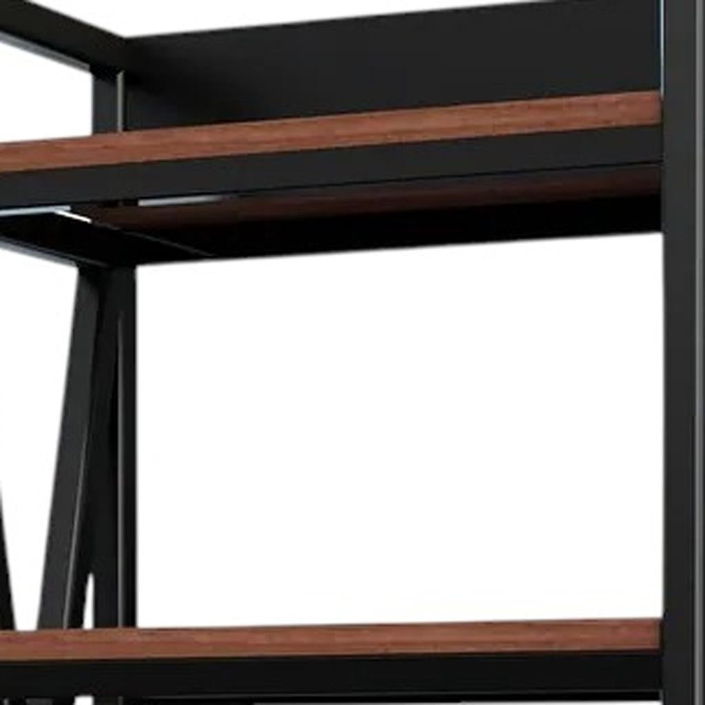 56" Black And Brown Metal and Wood Four Tier Etagere Bookcase - Office Supplies