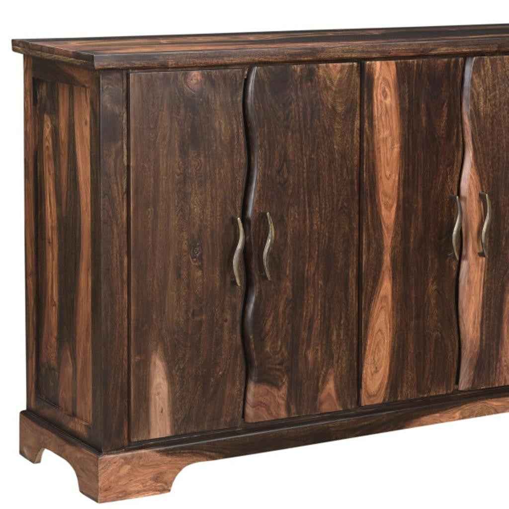 72" Dark Brown Solid Wood Live Edge Sideboard with Six Doors