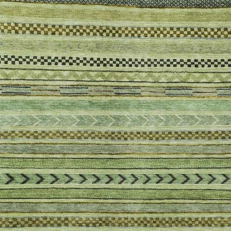 3' X 5' Artichoke Green And Taupe Striped Washable Indoor Outdoor Area Rug