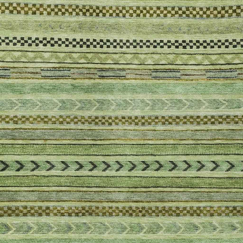 9' X 12' Artichoke Green And Taupe Striped Washable Indoor Outdoor Area Rug