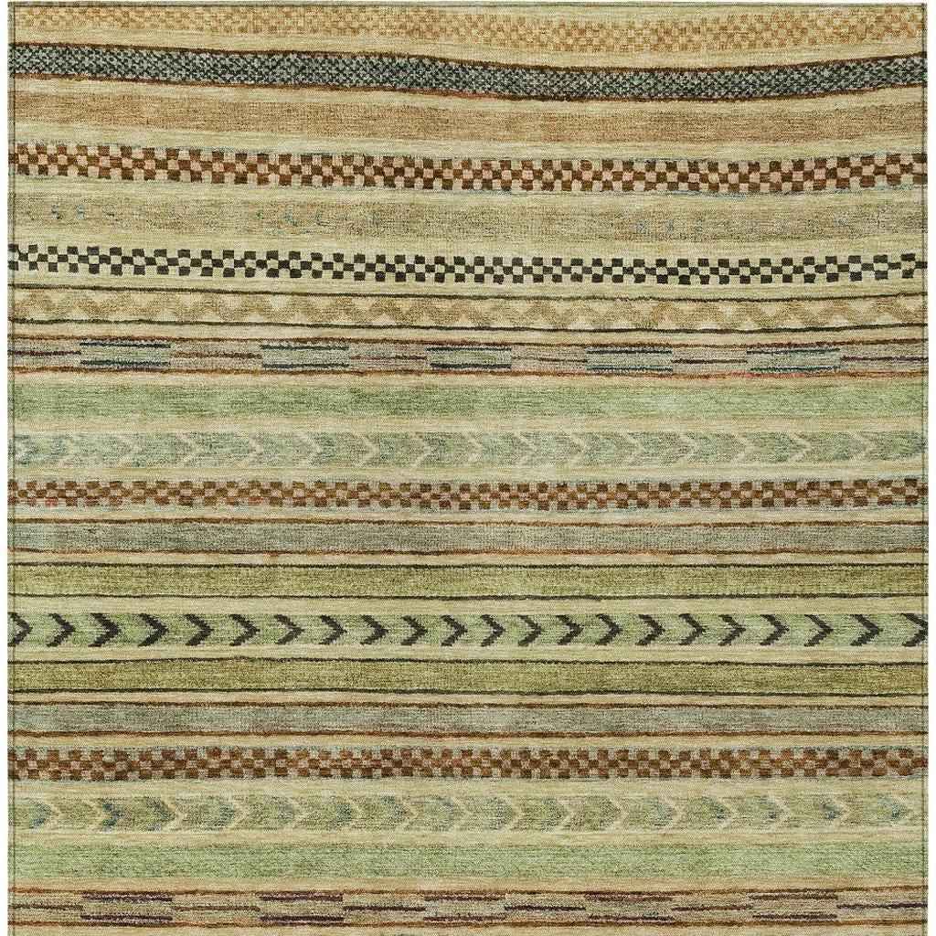 3' X 5' Beige And Taupe Striped Washable Indoor Outdoor Area Rug