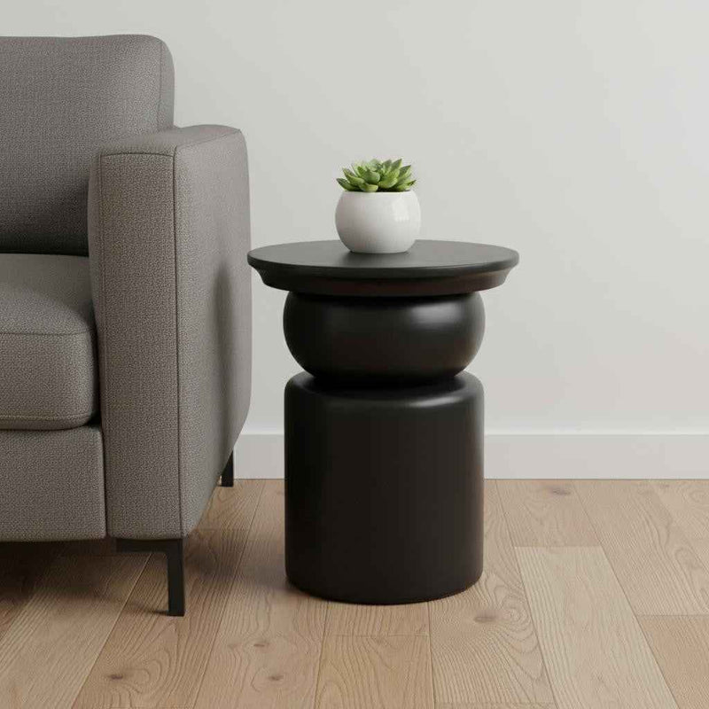 20" Black Solid Wood Round Drum End Table