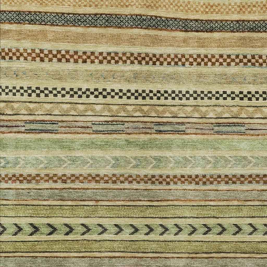 9' X 12' Beige And Taupe Striped Washable Indoor Outdoor Area Rug