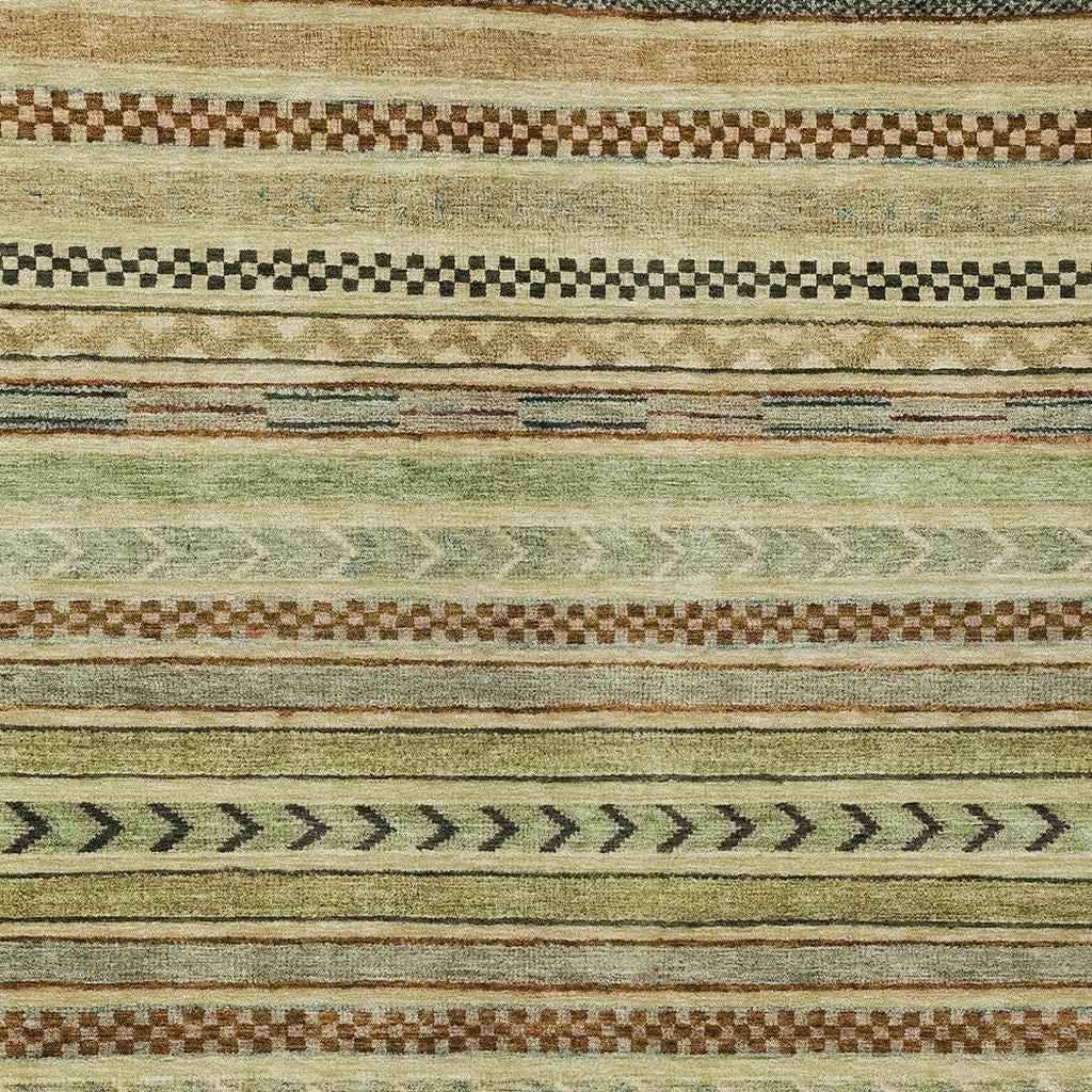 10' X 14' Beige And Taupe Striped Washable Indoor Outdoor Area Rug