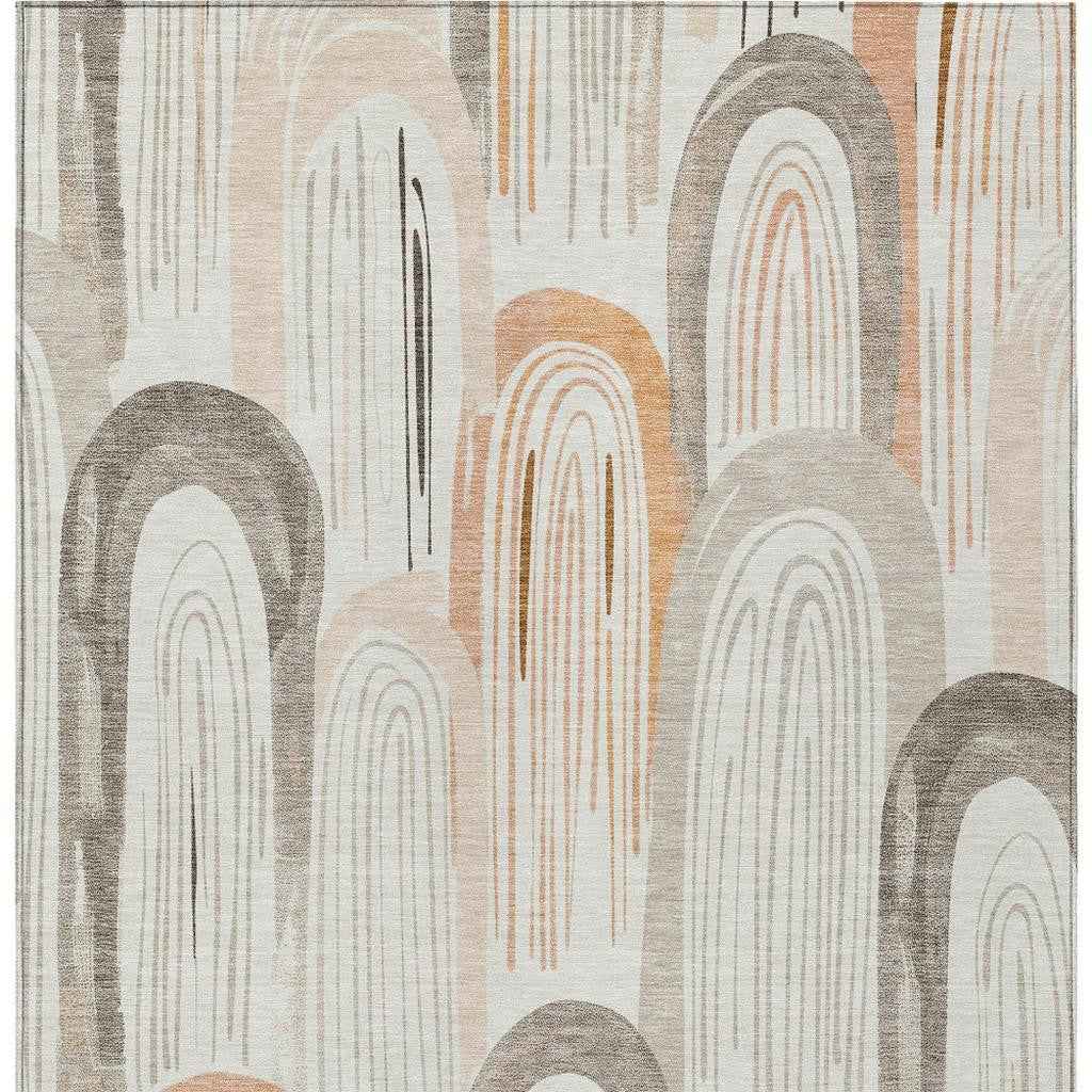 3' X 5' Ivory And Taupe Geometric Washable Indoor Outdoor Area Rug