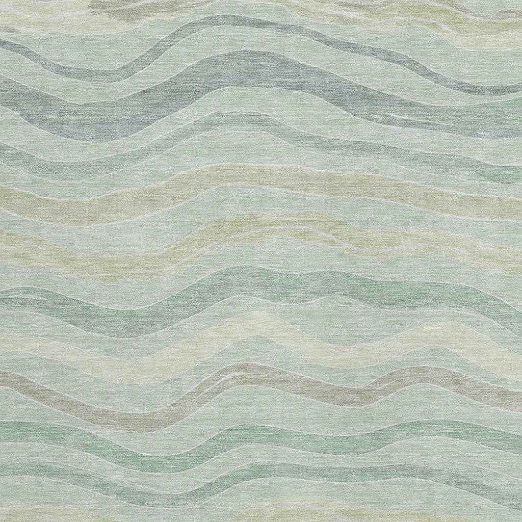 8' X 10' Sage And Taupe Striped Washable Indoor Outdoor Area Rug
