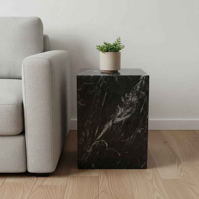 20" Black Marble Square Block End Table