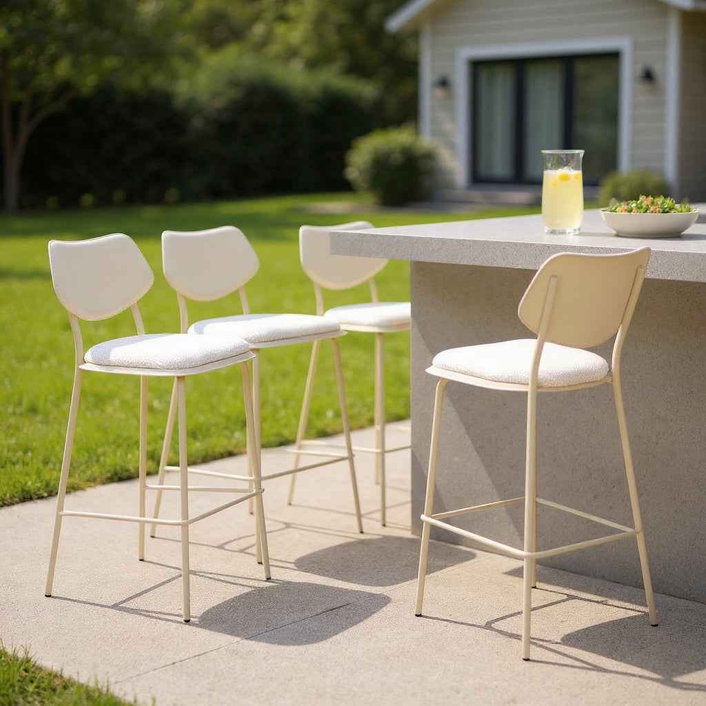 Set of Four 30" Gray Polyester and Wood Low Back Bar Height Bar Chairs