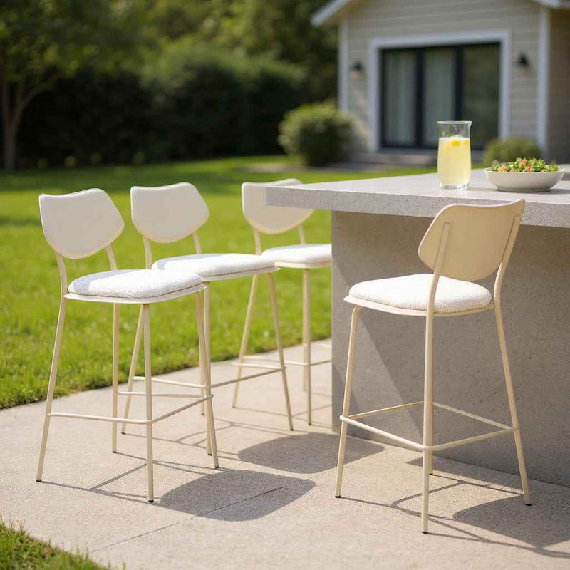 Set of Four 30" Gray Polyester and Wood Low Back Bar Height Bar Chairs