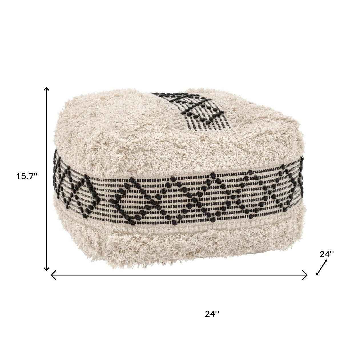 24" Black Cotton Round Ottoman