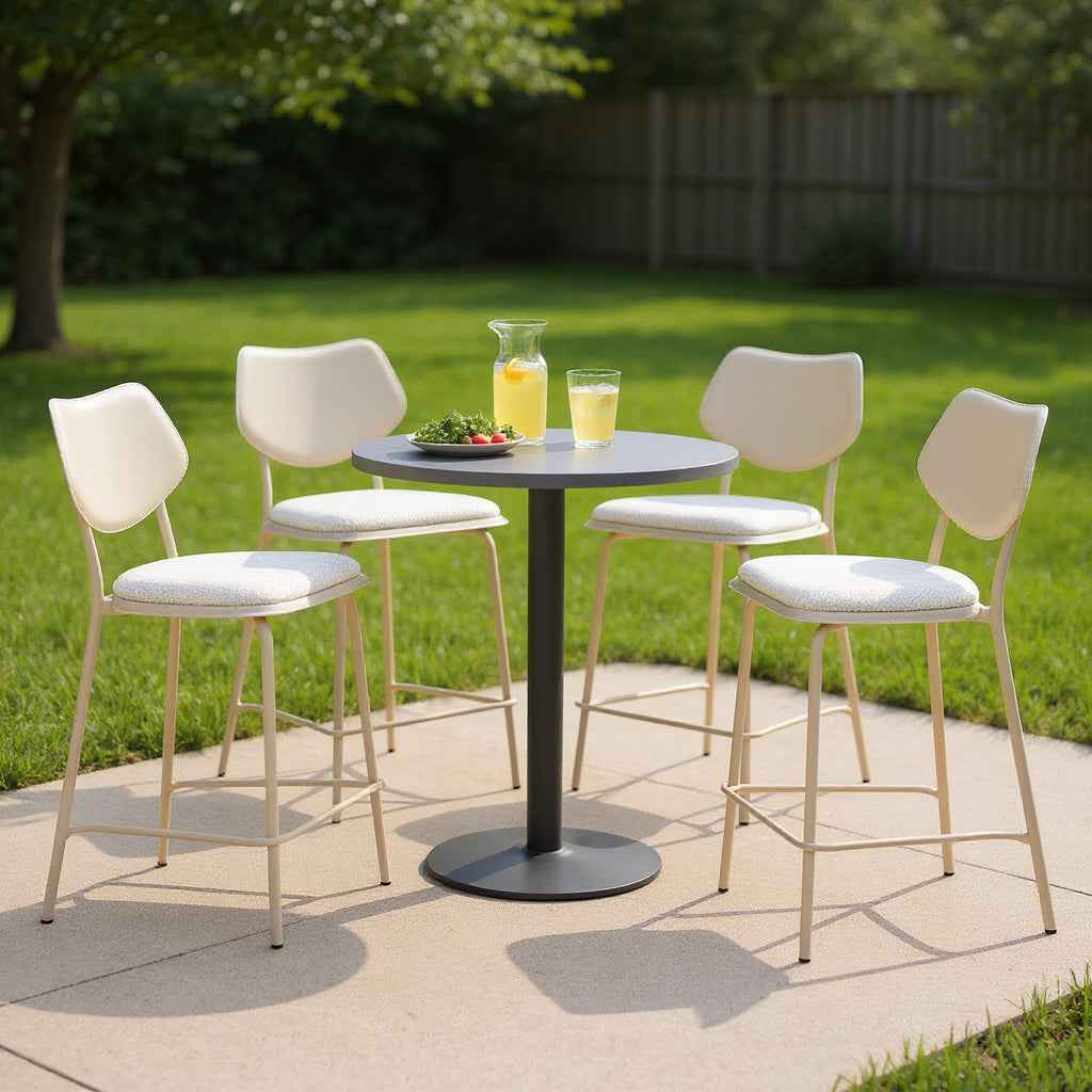 Set of Four 26" Gray Polyester and Wood Low Back Counter Height Bar Chairs