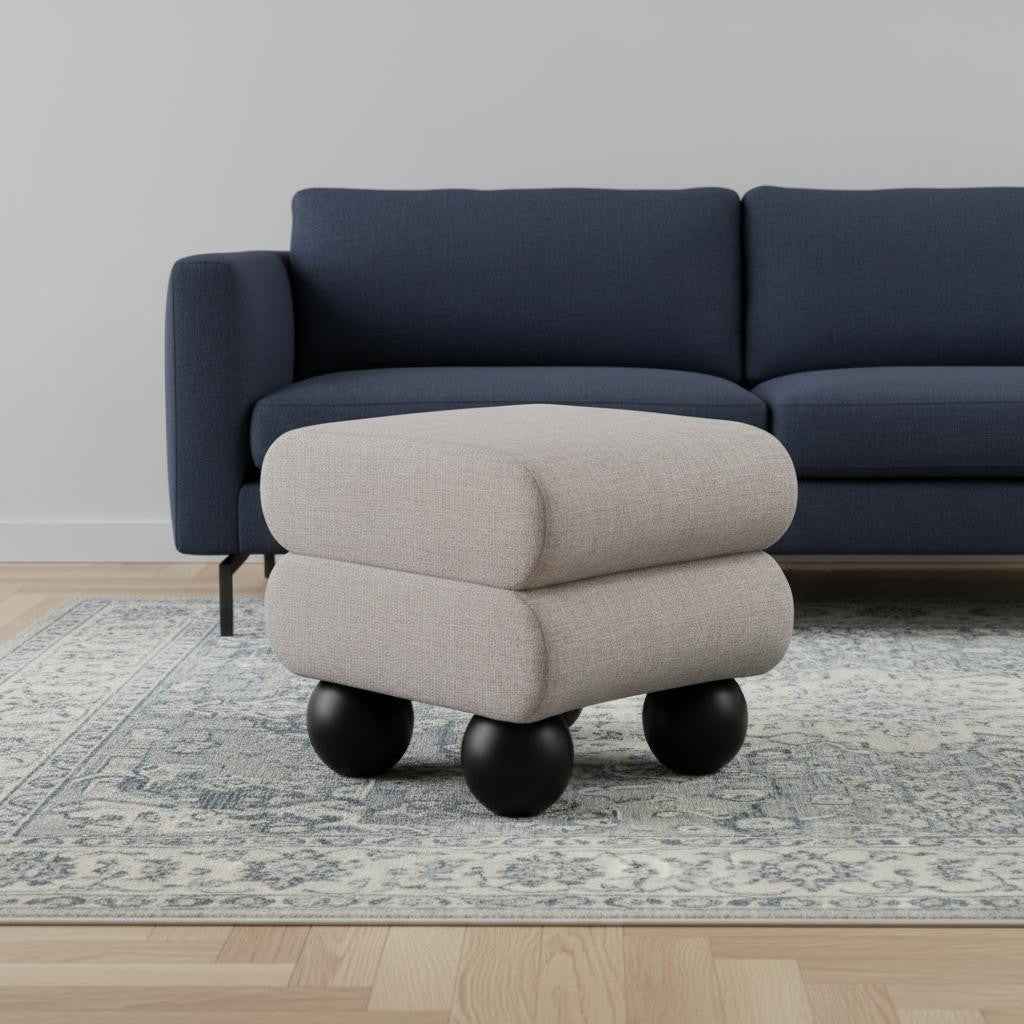 20" Gray and Black Fabric Ottoman