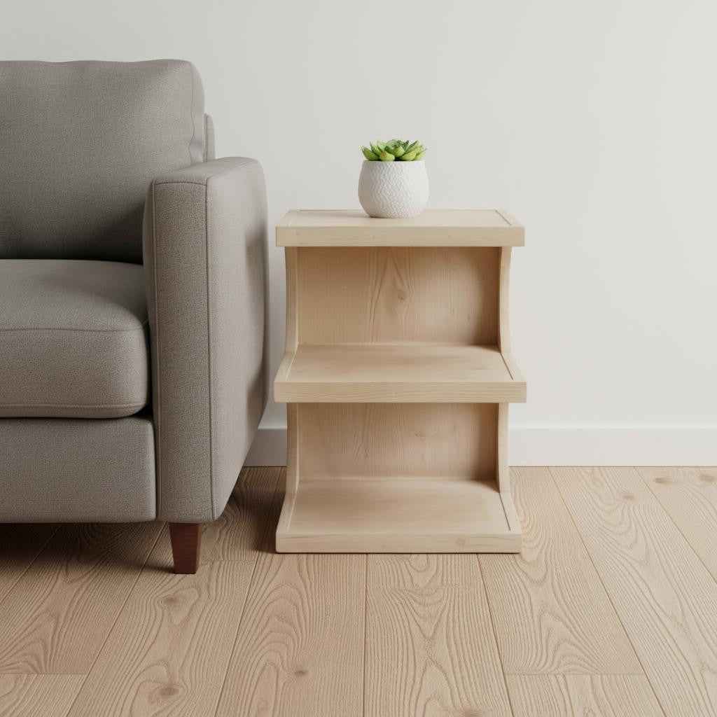 24" Natural Solid Wood End Table With Two Shelves