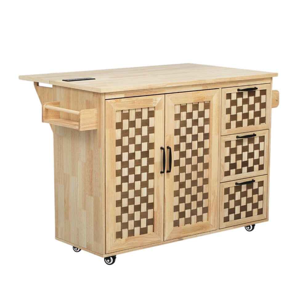 53" Natural Wood Rolling Kitchen Island