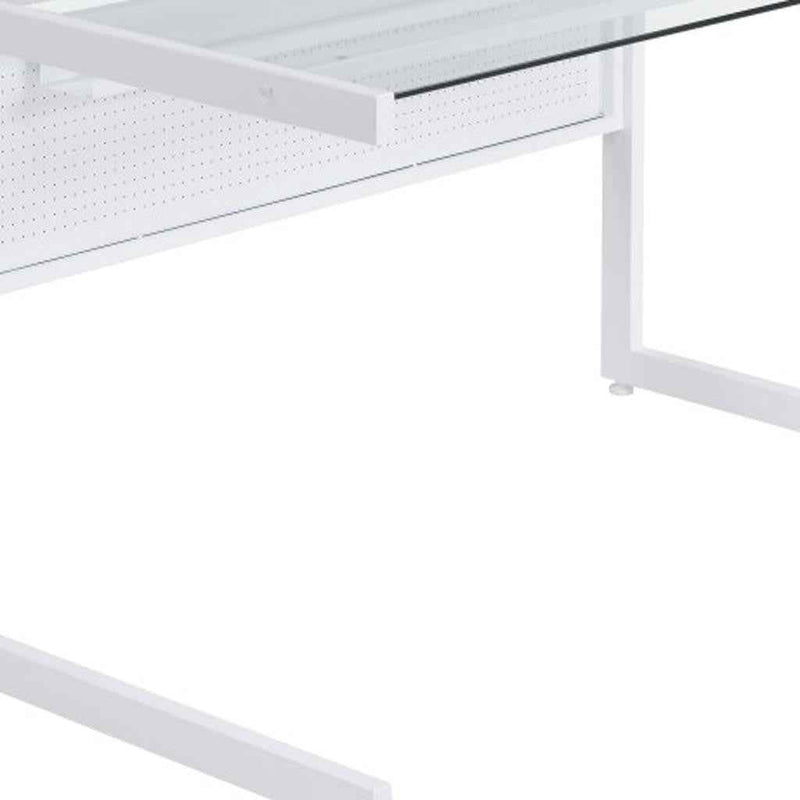 78" Clear and White Glass and Metal Corner Computer Desk
