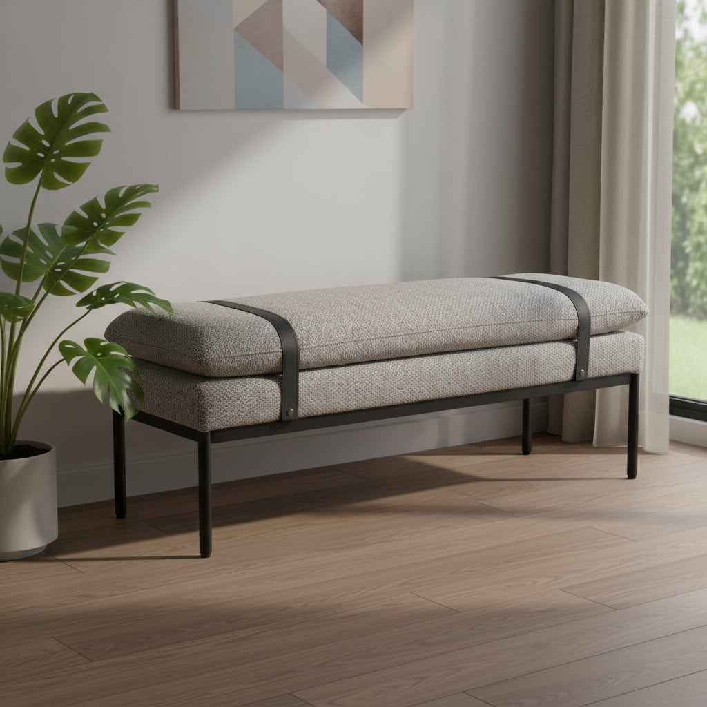 48" Gray and Black Fabric Upholstered Bench