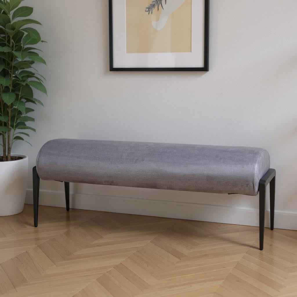 54" Gray and Black Fabric Upholstered Bench