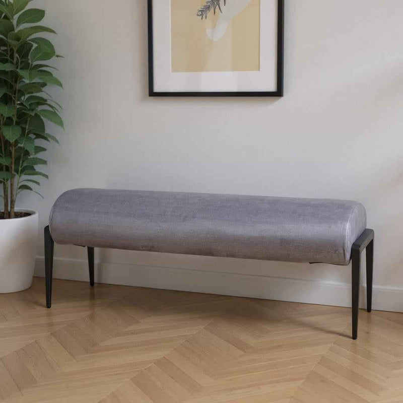 54" Gray and Black Fabric Upholstered Bench