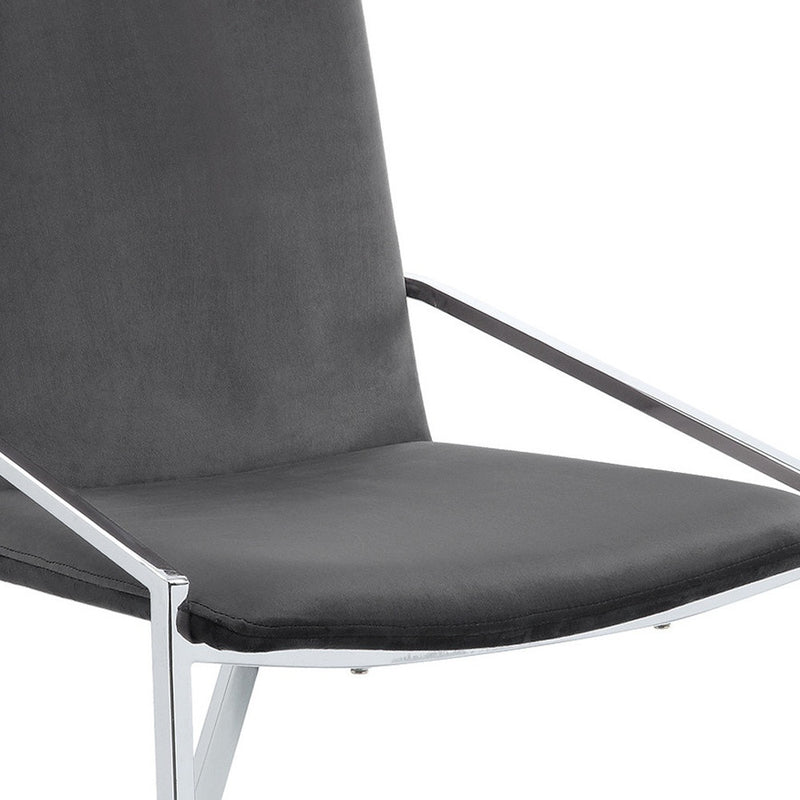 Set of Two Gray and Silver Upholstered Velvet And Metal Dining Side Chairs - Kitchen & Dining