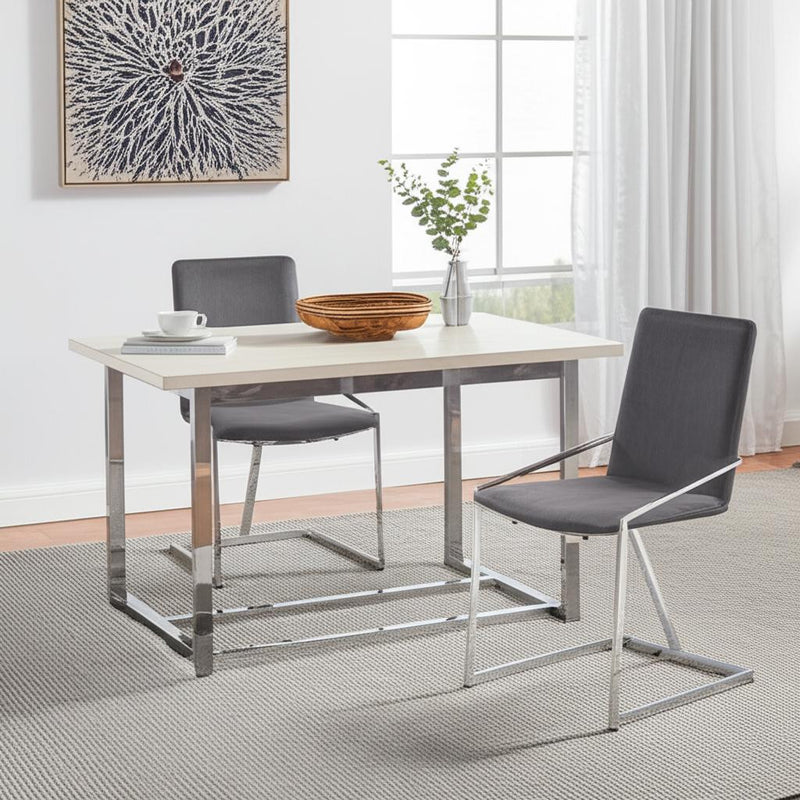 Set of Two Gray and Silver Upholstered Velvet And Metal Dining Side Chairs - Kitchen & Dining