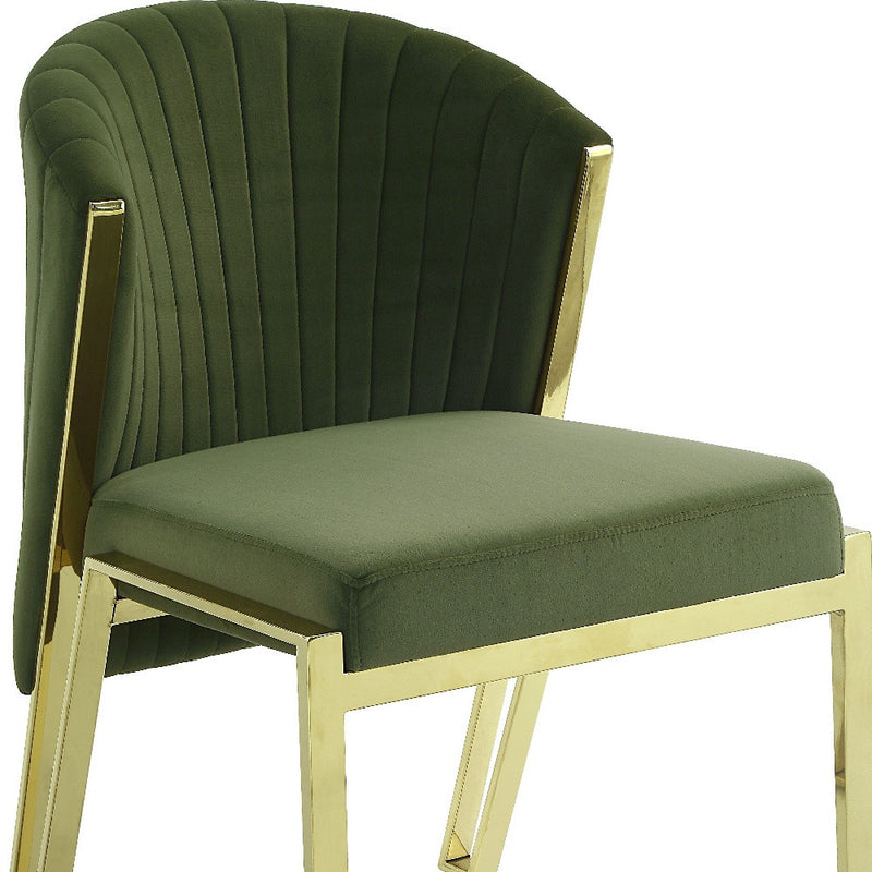 Set of Two Green and Gold Upholstered Velvet And Steel Wing Back Dining Side Chairs - Kitchen & Dining