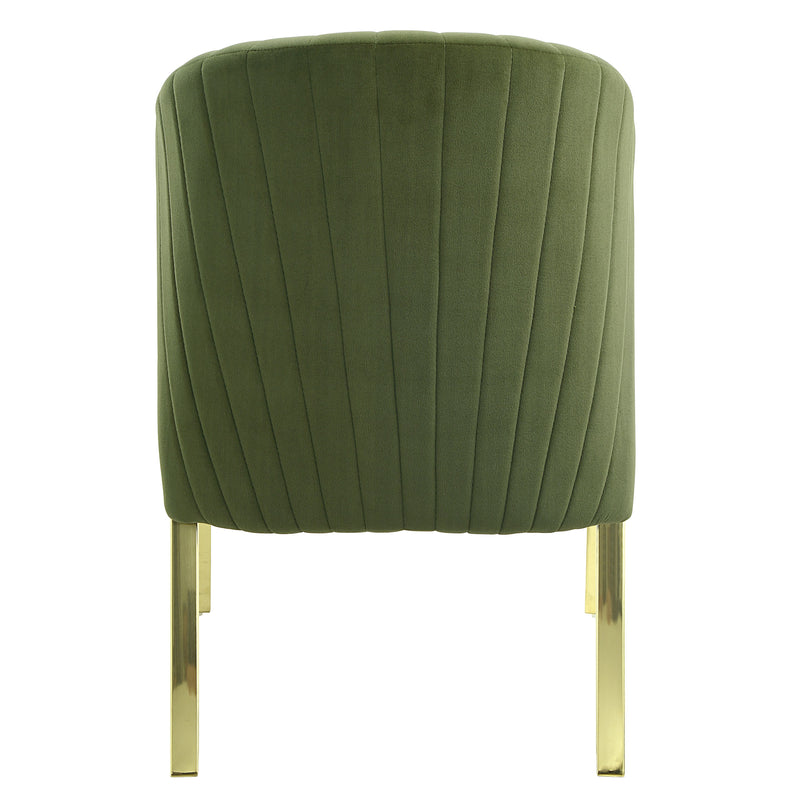 Set of Two Green and Gold Upholstered Velvet And Steel Wing Back Dining Side Chairs - Kitchen & Dining