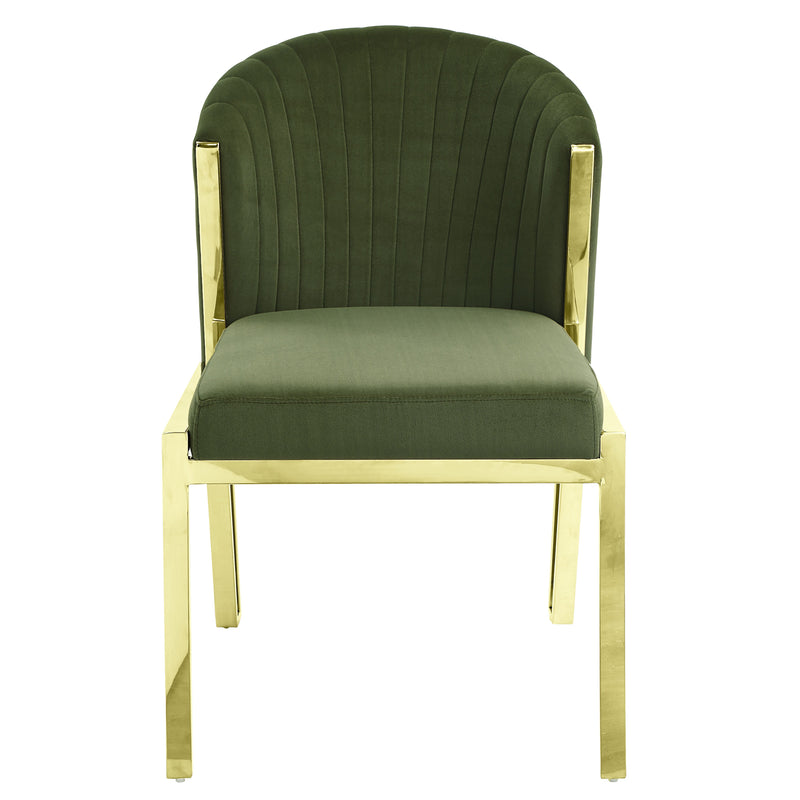 Set of Two Green and Gold Upholstered Velvet And Steel Wing Back Dining Side Chairs - Kitchen & Dining