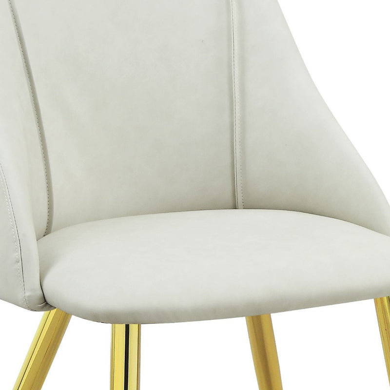 Set of Two White and Gold Upholstered Faux Leather And Metal Dining Side Chairs - Kitchen & Dining