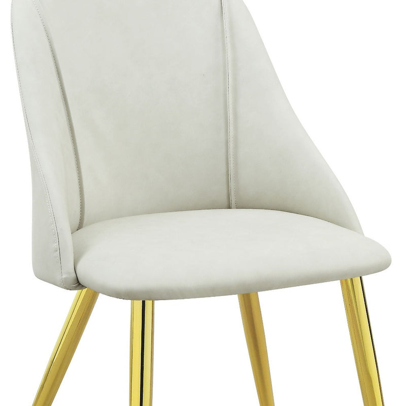 Set of Two White and Gold Upholstered Faux Leather And Metal Dining Side Chairs - Kitchen & Dining