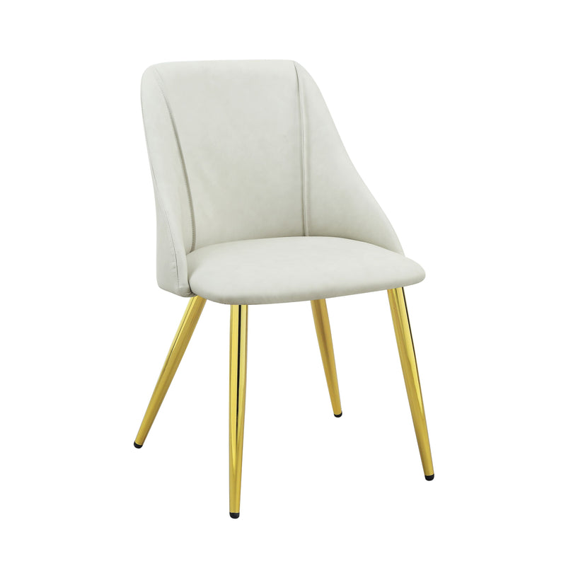 Set of Two White and Gold Upholstered Faux Leather And Metal Dining Side Chairs - Kitchen & Dining
