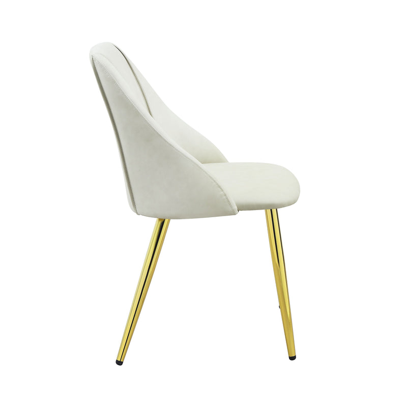 Set of Two White and Gold Upholstered Faux Leather And Metal Dining Side Chairs - Kitchen & Dining