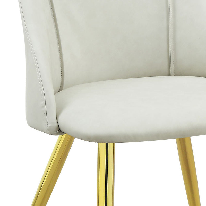 Set of Two White and Gold Upholstered Faux Leather And Metal Dining Side Chairs - Kitchen & Dining