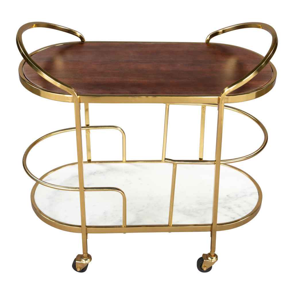 32" Solid Wood and Iron Round Rolling Bar Cart