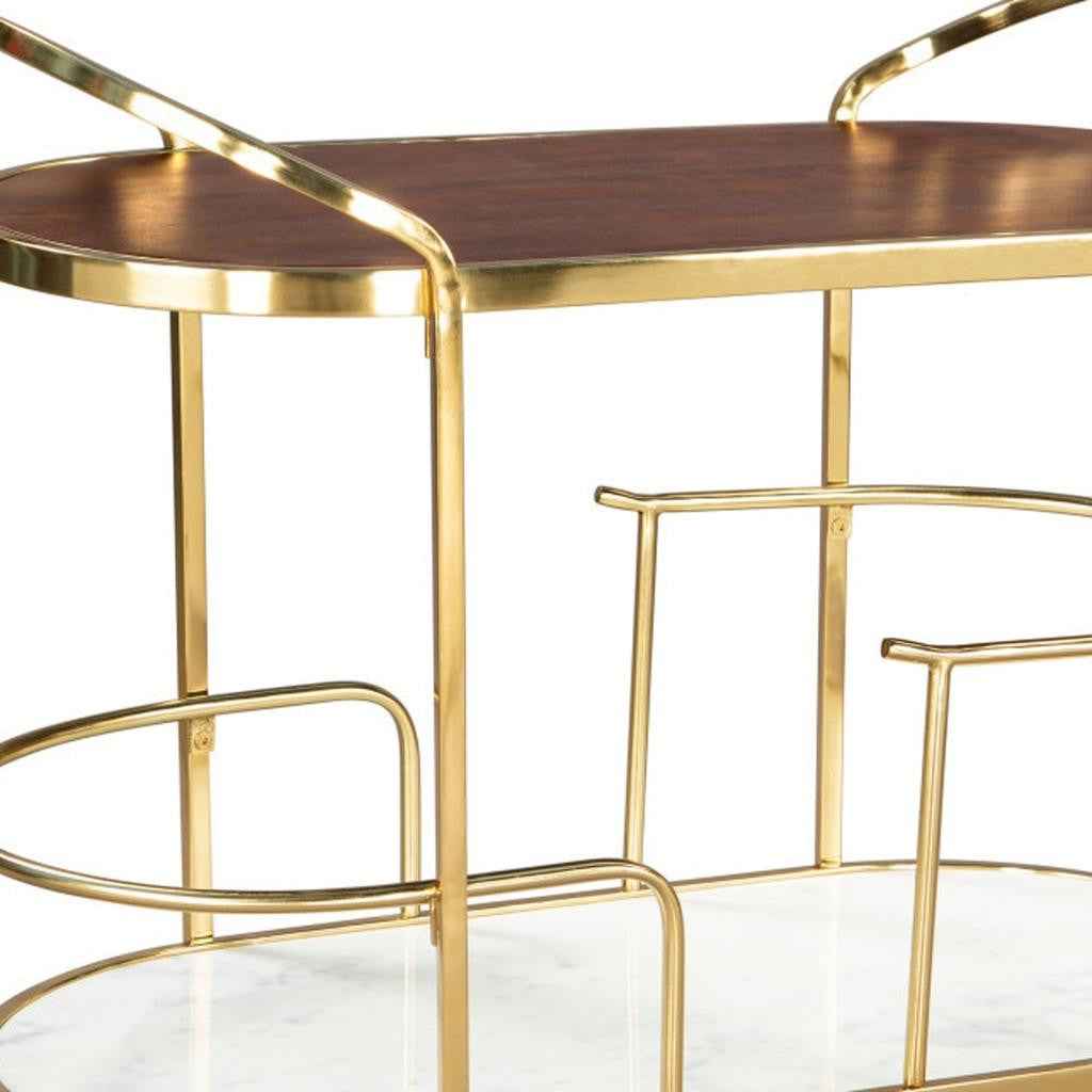 32" Solid Wood and Iron Round Rolling Bar Cart