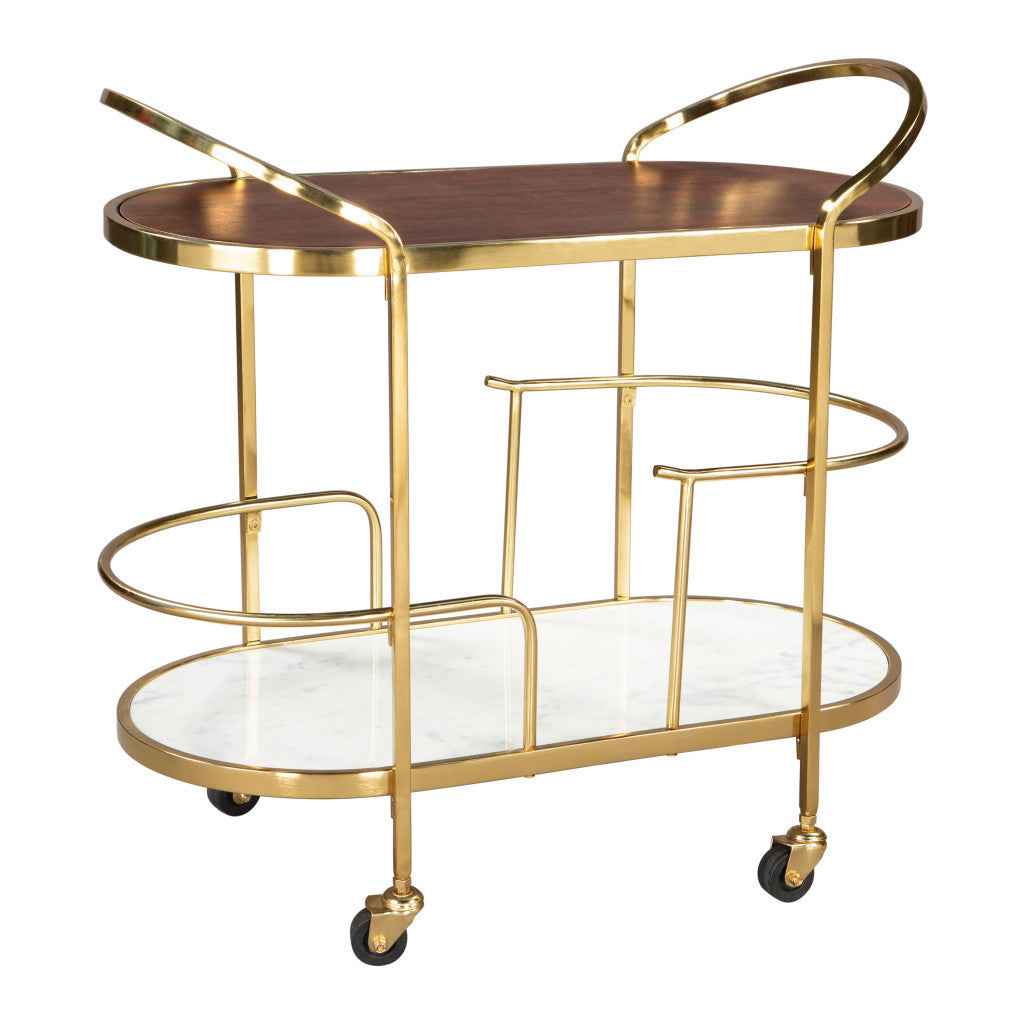 32" Solid Wood and Iron Round Rolling Bar Cart